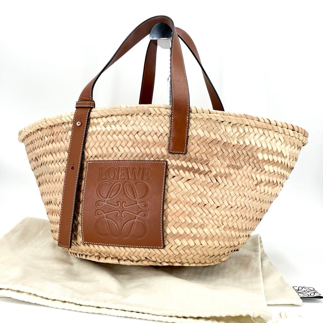 極美品✨　ロエベ　バスケットバッグ　かごバッグ　ミディアム　アナグラム　タン