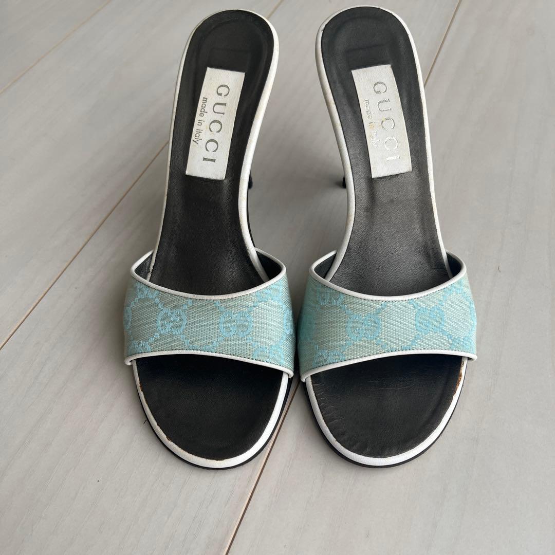 お値下げ！グッチ　綺麗✨水色夏ミュール✨