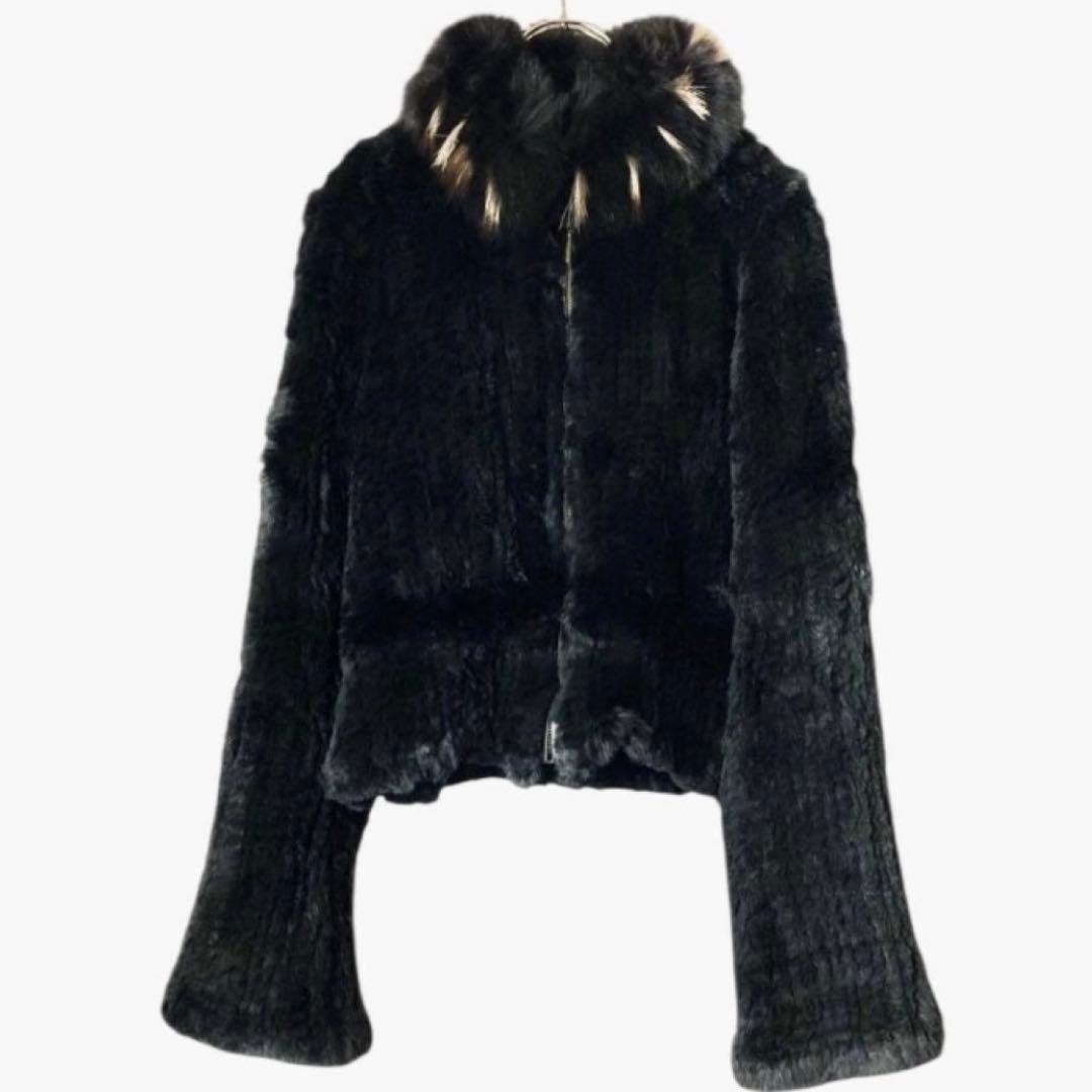 ラビットファー 黒 y2k 平成 ジャケット フォックス襟 ショート丈