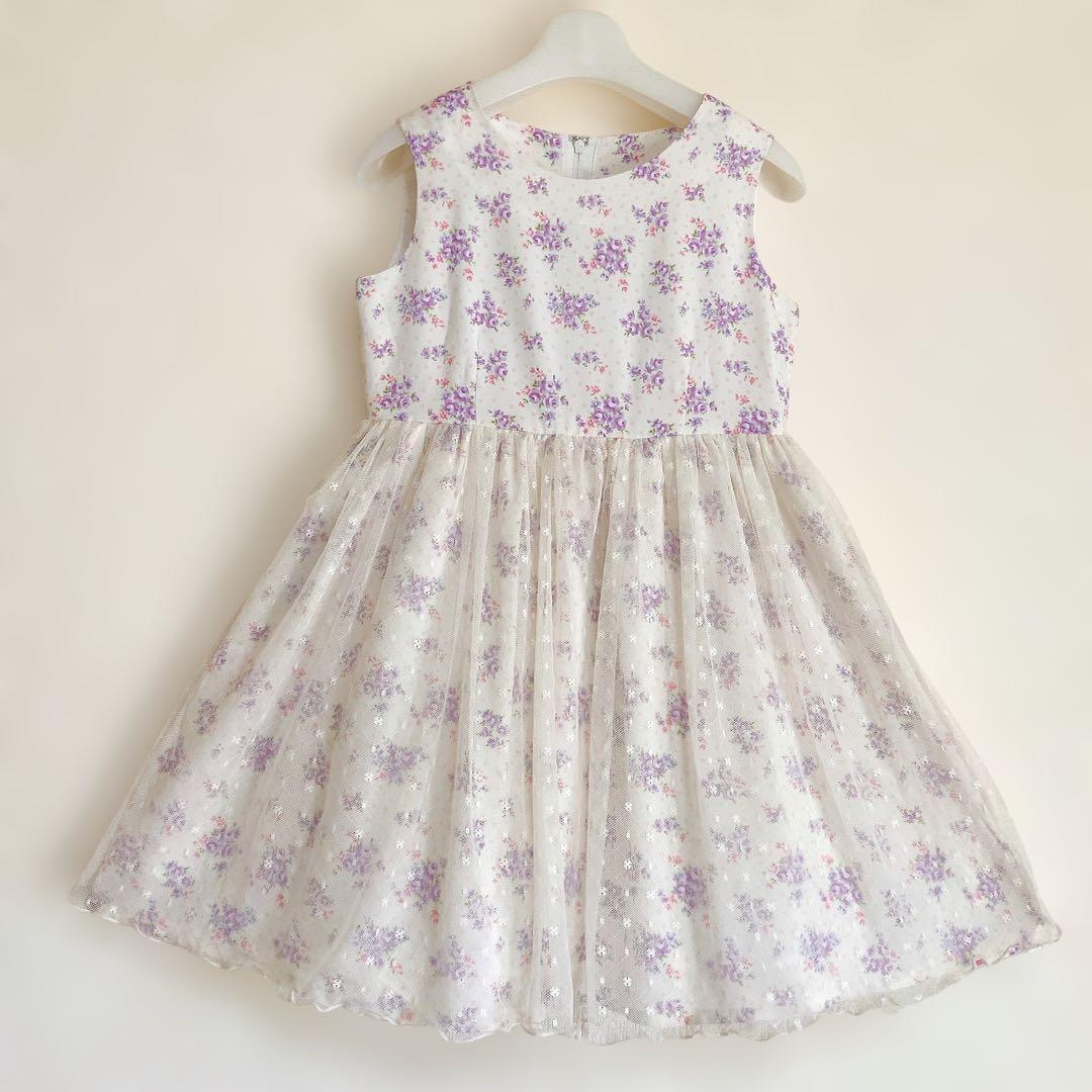 ラベンダー×花柄 120size セレモニー 入学 卒園 発表会 フォーマル