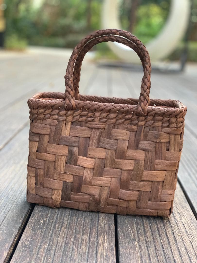 山葡萄かごバッグ 手作り 網代編み 手提げ 籠バック 内布付き