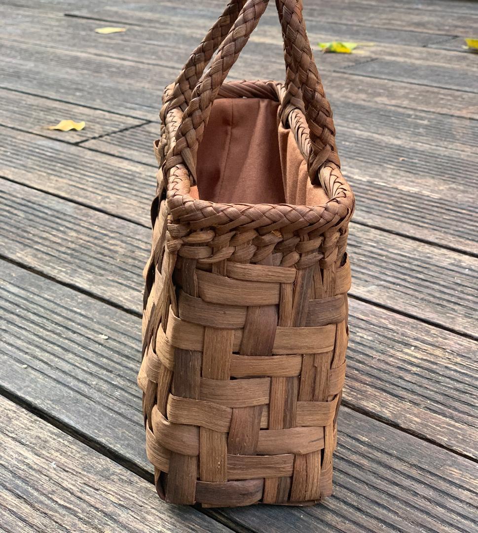 山葡萄かごバッグ 手作り 網代編み 手提げ 籠バック 内布付き