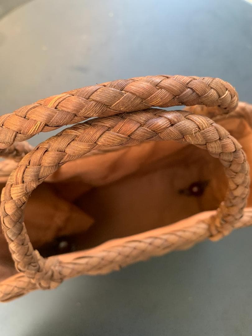 山葡萄かごバッグ 手作り 網代編み 手提げ 籠バック 内布付き