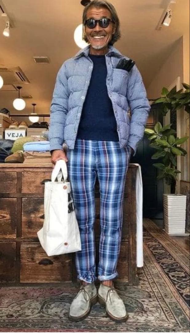 クレセントダウンワークス ボーイズマーケット別注 ダウンシャツ 紺白 L