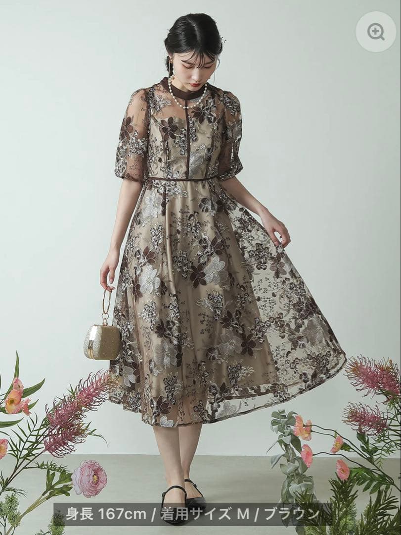 kana 花柄刺繍ドレス ブラウン Mサイズ