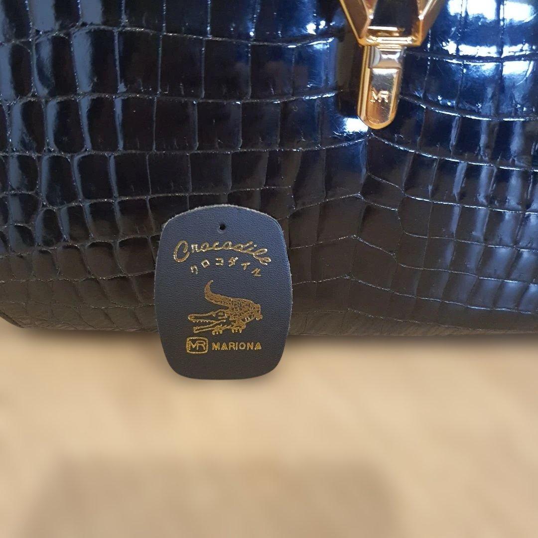 シャイニンクロコダイル本革ハンドバッグ ブラック