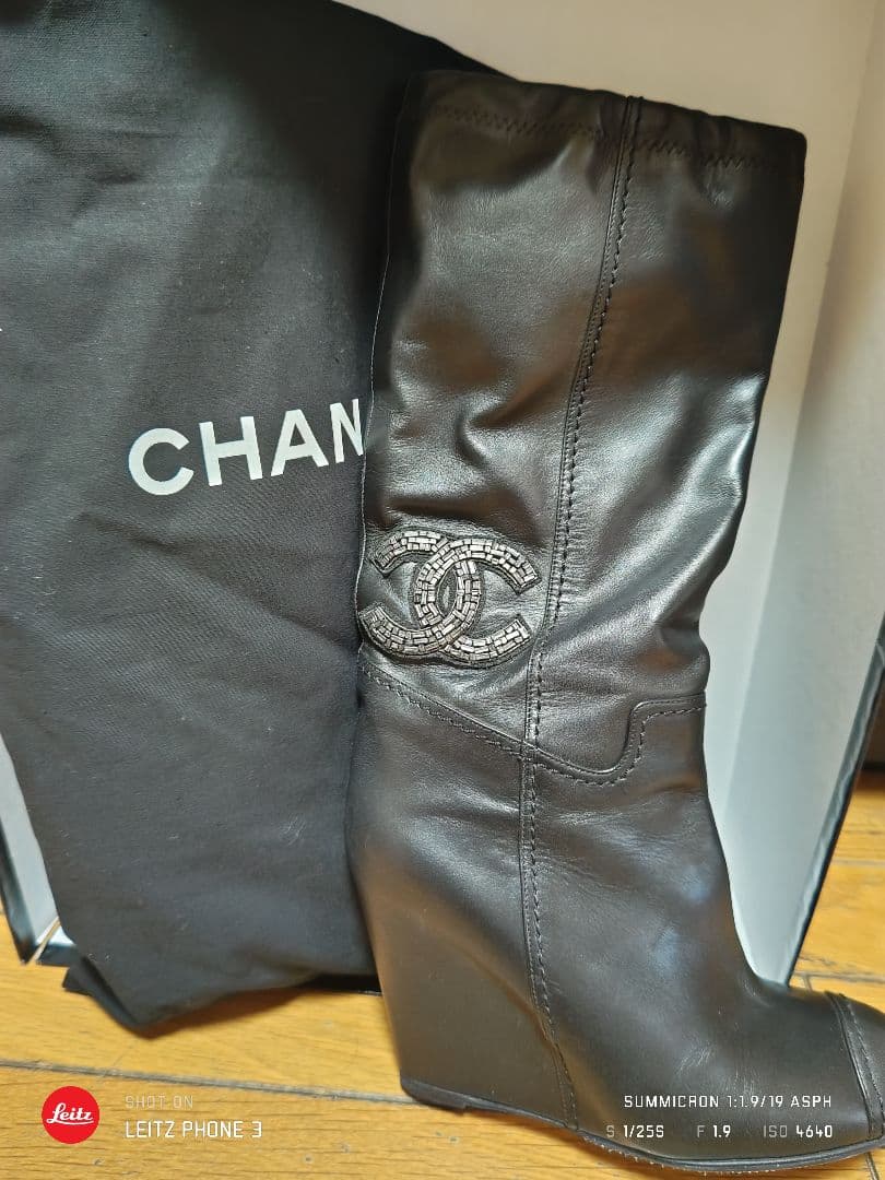 CHANEL ブラック ロングブーツ CCロゴ36.5