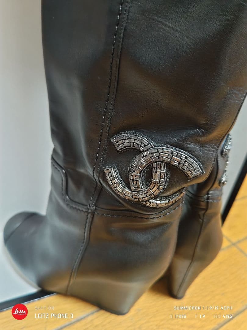 CHANEL ブラック ロングブーツ CCロゴ36.5
