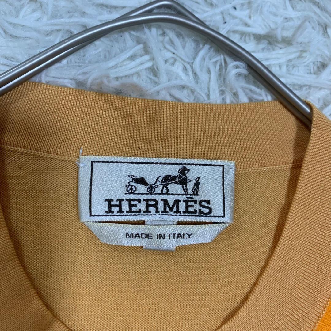 良品✨HERMES ヴィンテージ 半袖ニット 総柄 S レディース オレンジ