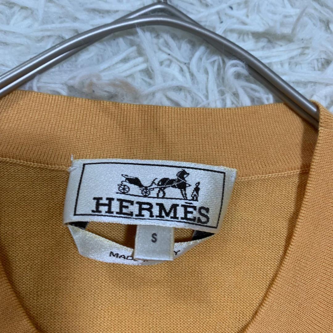 良品✨HERMES ヴィンテージ 半袖ニット 総柄 S レディース オレンジ