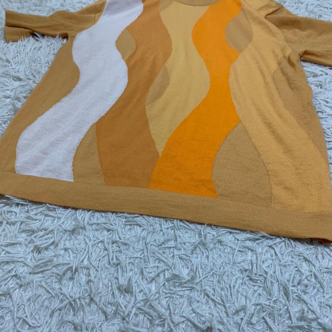 良品✨HERMES ヴィンテージ 半袖ニット 総柄 S レディース オレンジ