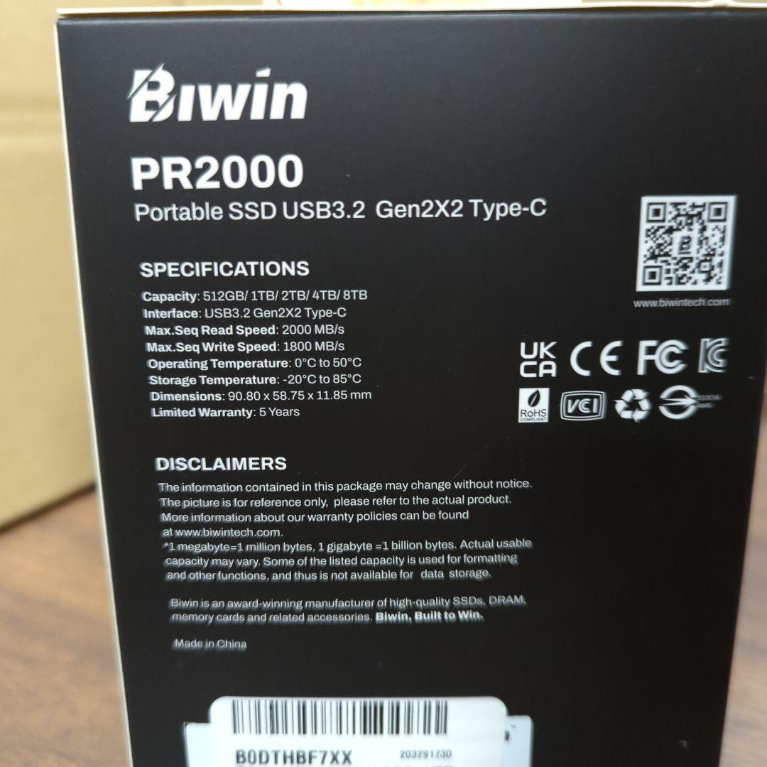 Biwin 外付けSSD 1TB PR2000 新品