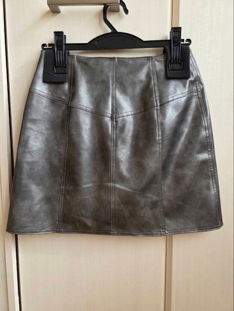スカート sheller silver leather mini skirt
