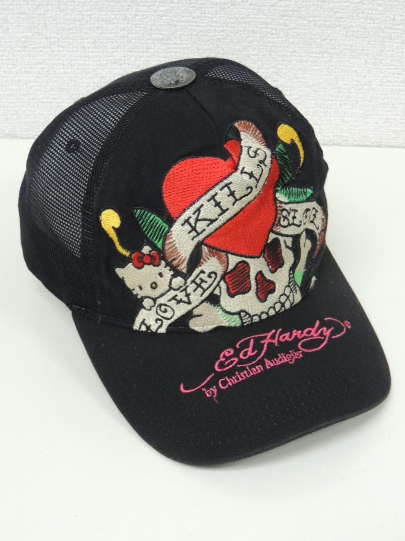 国内正規 本物 ハローキティ Ed Hardy コラボ メッシュ キャップ 黒