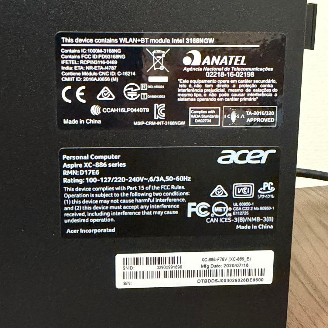 【HDMI使用不可】acer デスクトップPC XC-886-F78V
