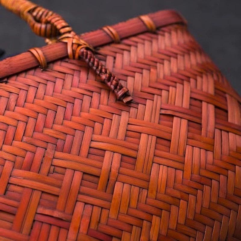 籐製ブラウンかごバッグ ネイビー内袋付き 収納バッグ 手作り