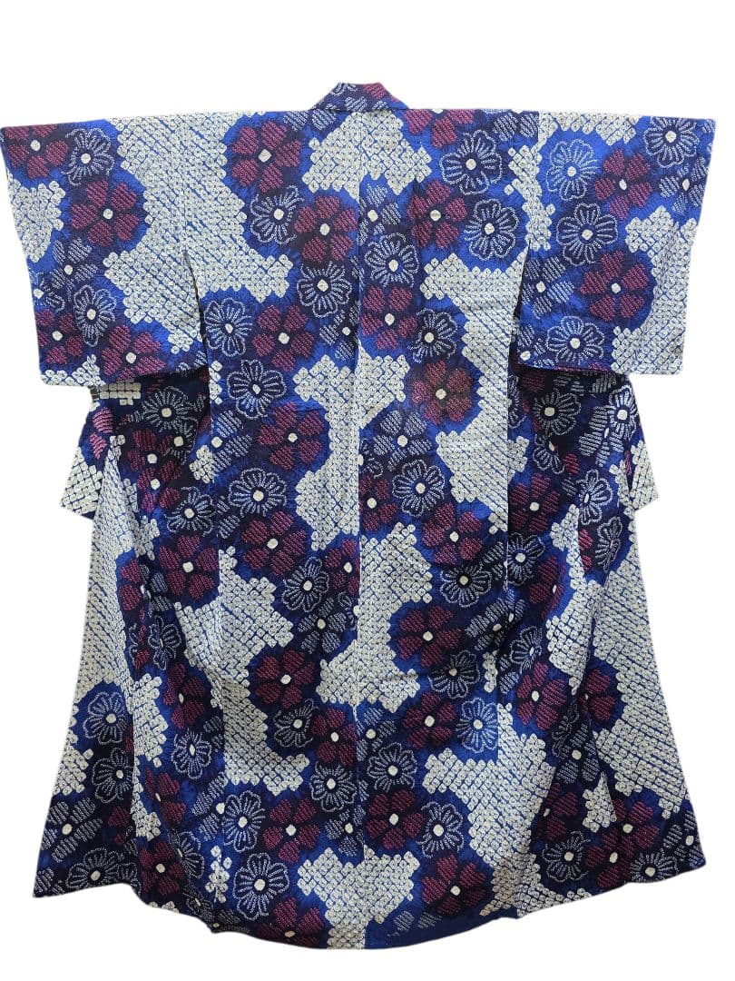 【24時間以内発送】美品 有松絞り 浴衣 蜘蛛絞り 鹿の子絞り 花柄 綿