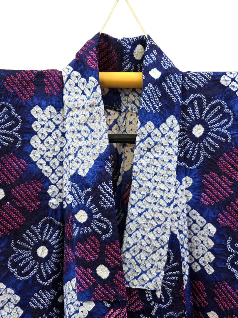 【24時間以内発送】美品 有松絞り 浴衣 蜘蛛絞り 鹿の子絞り 花柄 綿