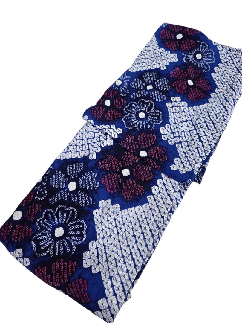 【24時間以内発送】美品 有松絞り 浴衣 蜘蛛絞り 鹿の子絞り 花柄 綿