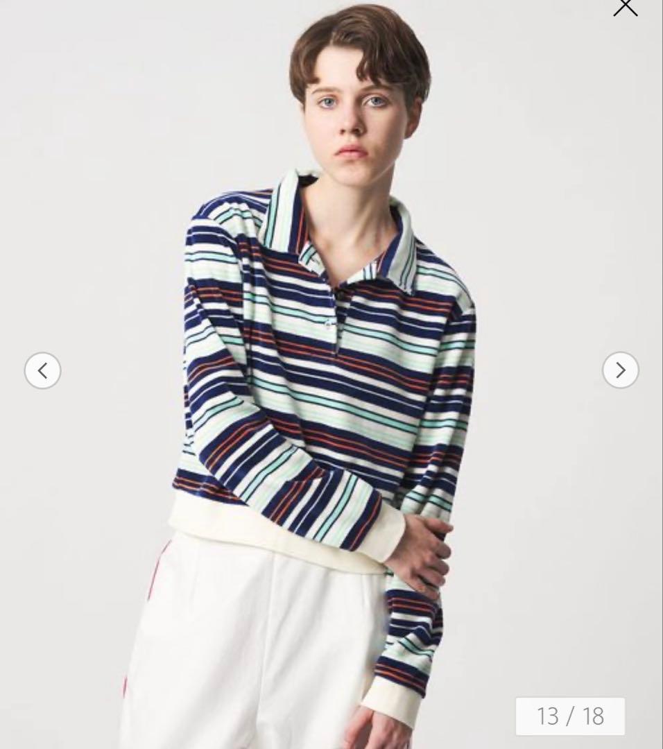 ＜6(ROKU)＞ベロア ボーダー ポロシャツ