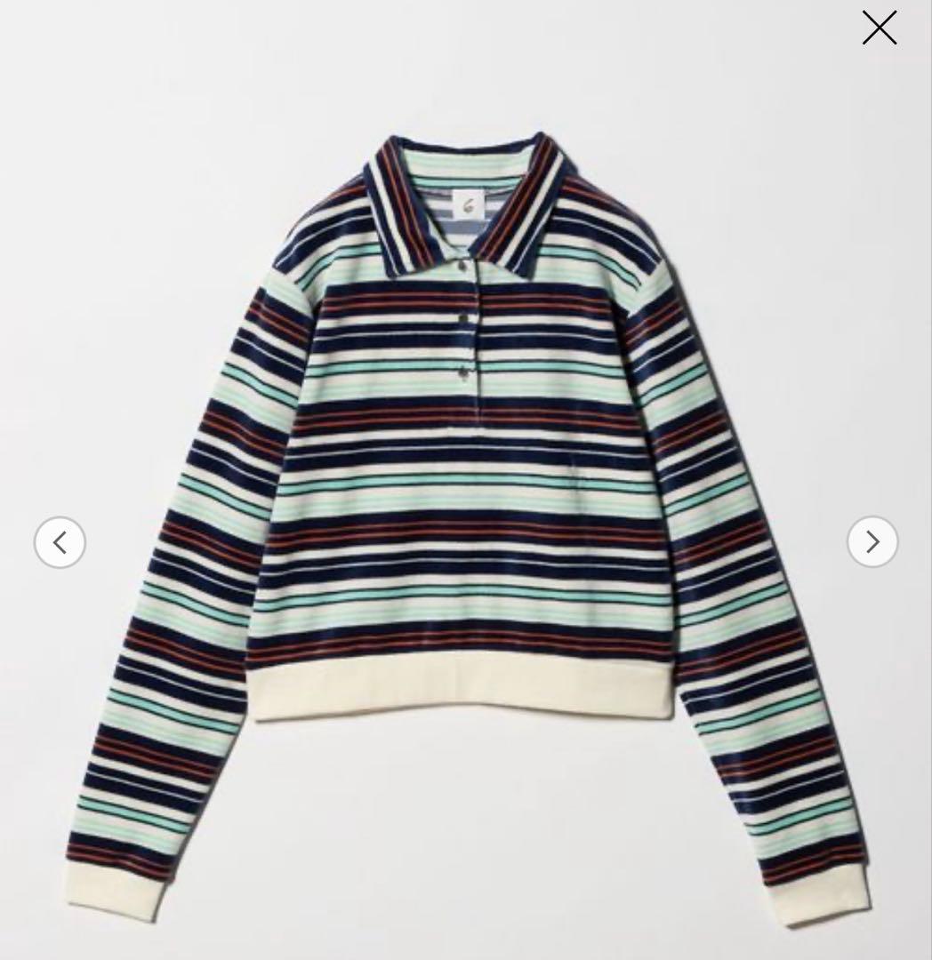 ＜6(ROKU)＞ベロア ボーダー ポロシャツ