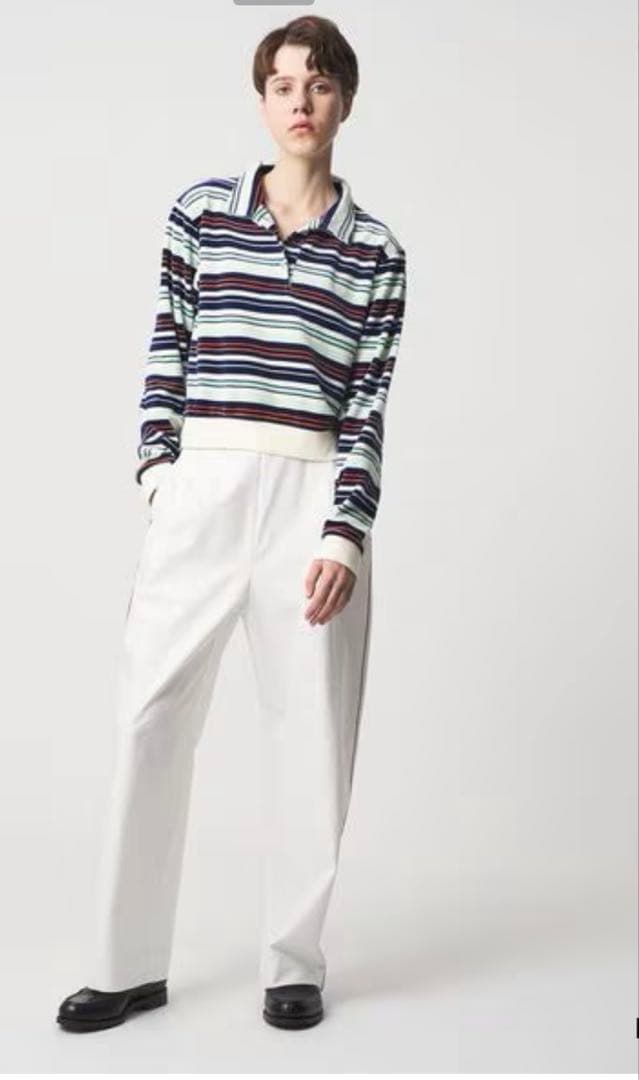 ＜6(ROKU)＞ベロア ボーダー ポロシャツ