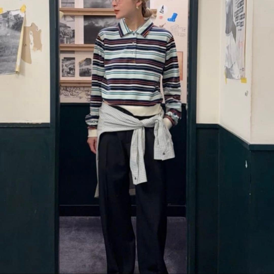 ＜6(ROKU)＞ベロア ボーダー ポロシャツ