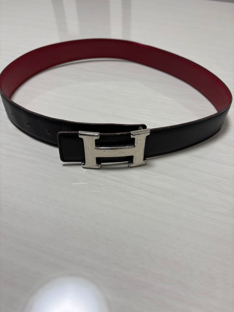 HERMES 黒赤レザーベルト