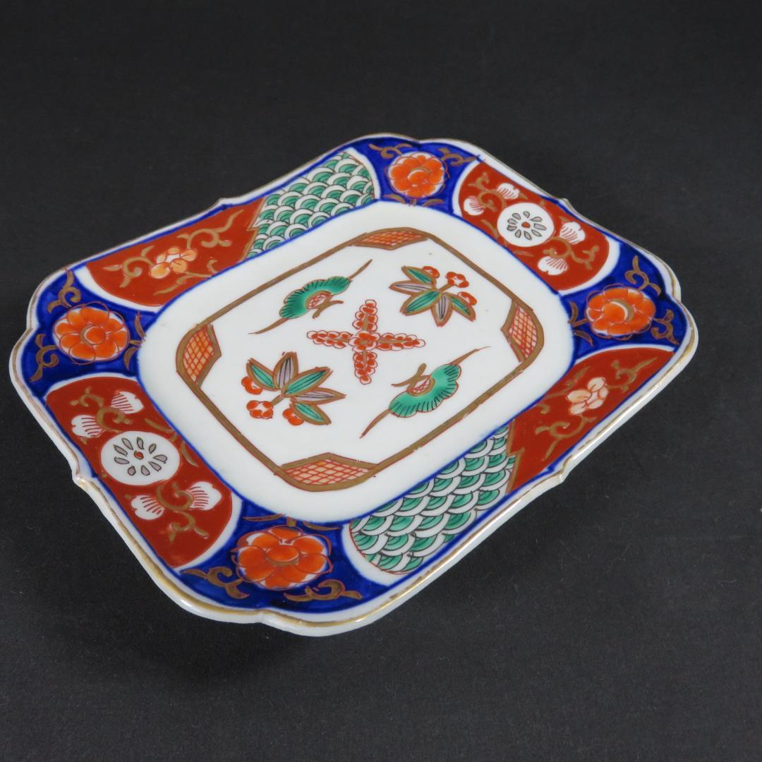 角皿 赤絵 色絵 金彩 松竹梅 4枚 唐草 明治前後