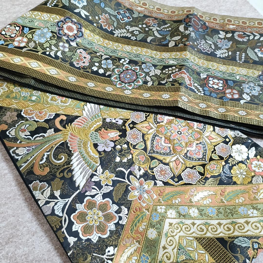 ◆1016◆全通柄　袋帯　本金箔超極細織錦　唐渡花鳥全通　西陣織　正絹　着物帯