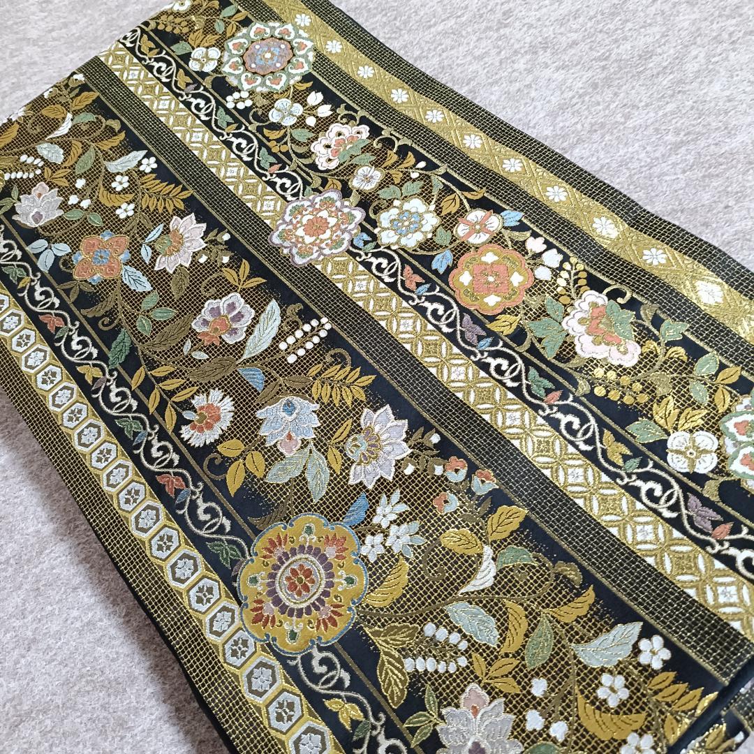 ◆1016◆全通柄　袋帯　本金箔超極細織錦　唐渡花鳥全通　西陣織　正絹　着物帯
