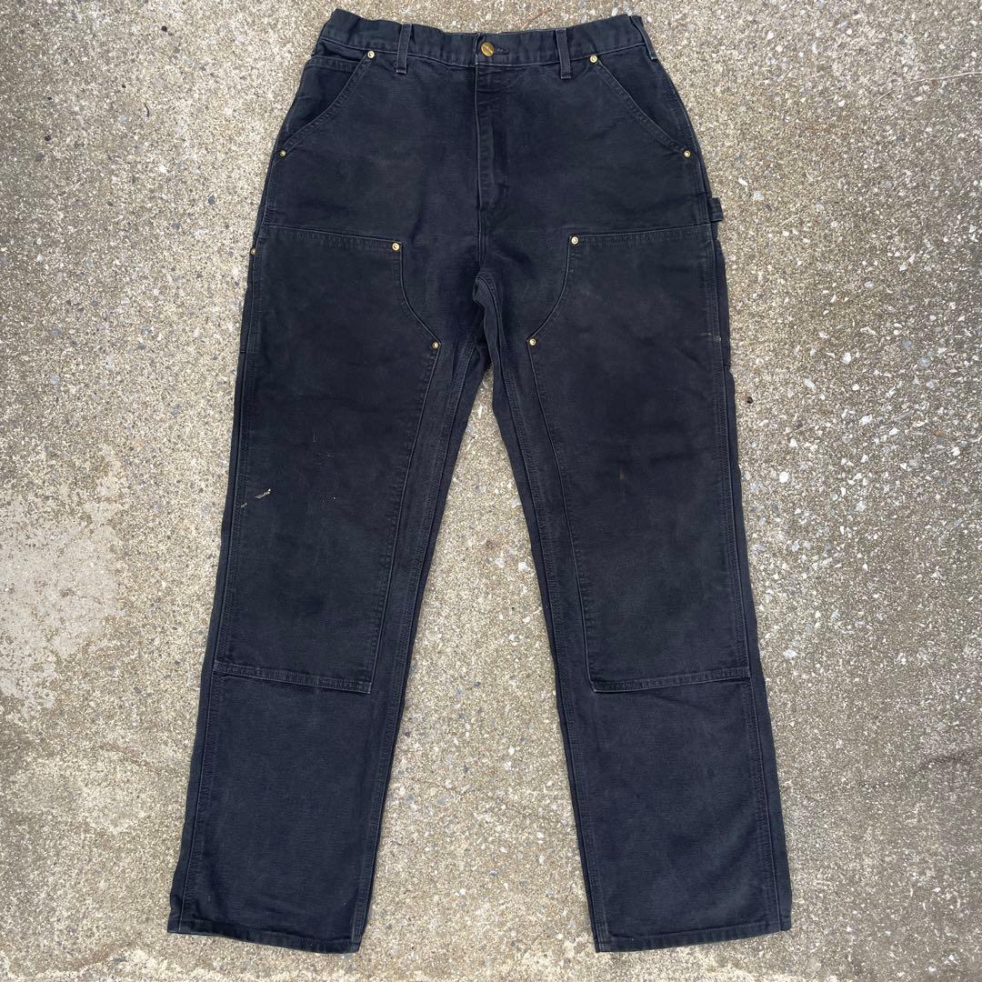 USA製 Carhartt B01 BLK ダブルニー 黒 フェード 34×34
