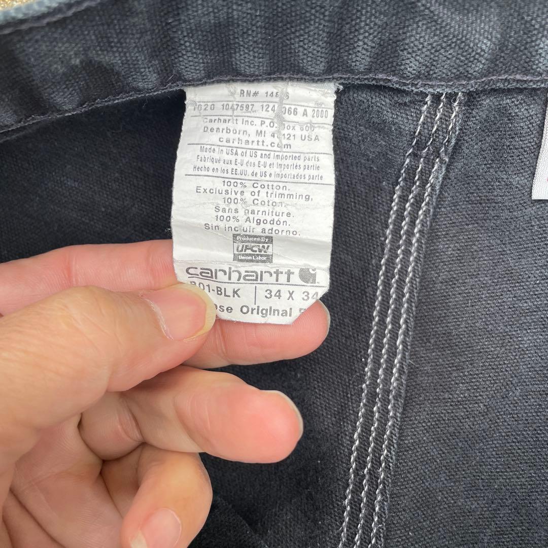 USA製 Carhartt B01 BLK ダブルニー 黒 フェード 34×34
