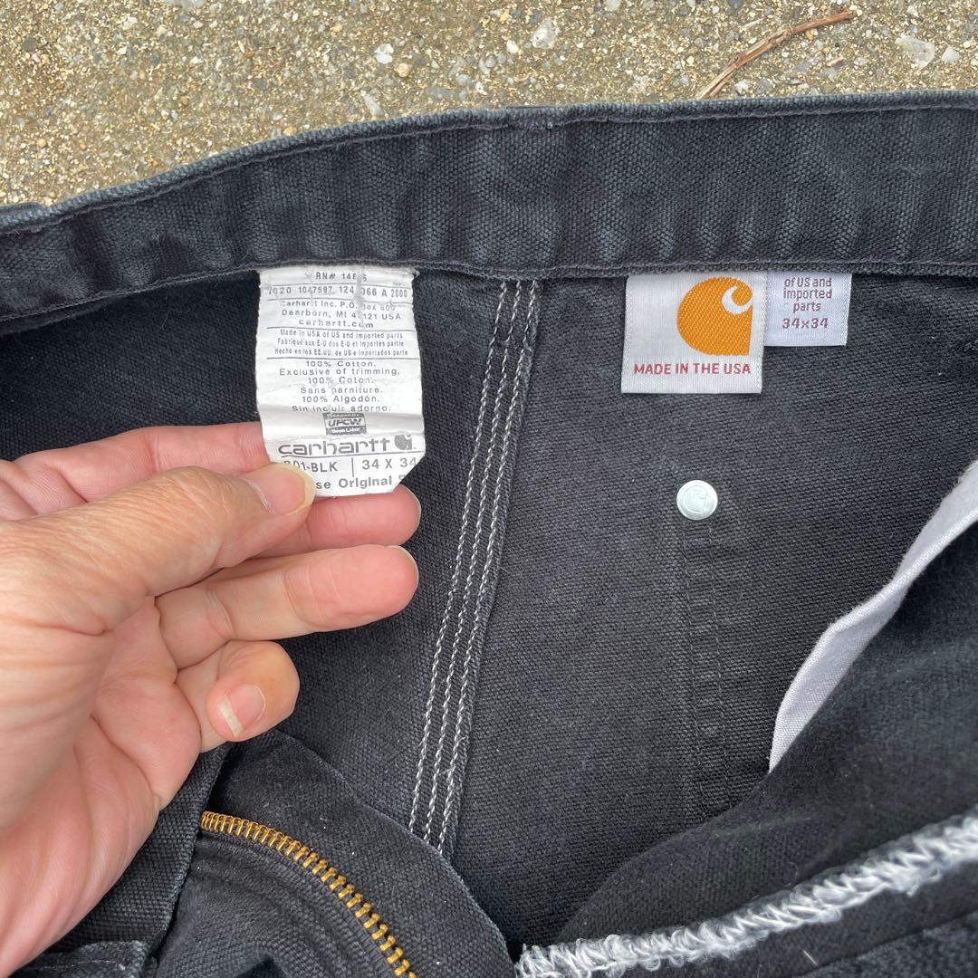 USA製 Carhartt B01 BLK ダブルニー 黒 フェード 34×34