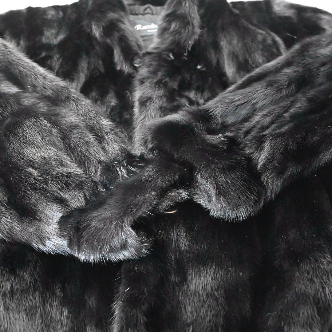 【美品】 ランブルトン　ブラック ファーコート ロングコート　毛皮　ミンク　黒