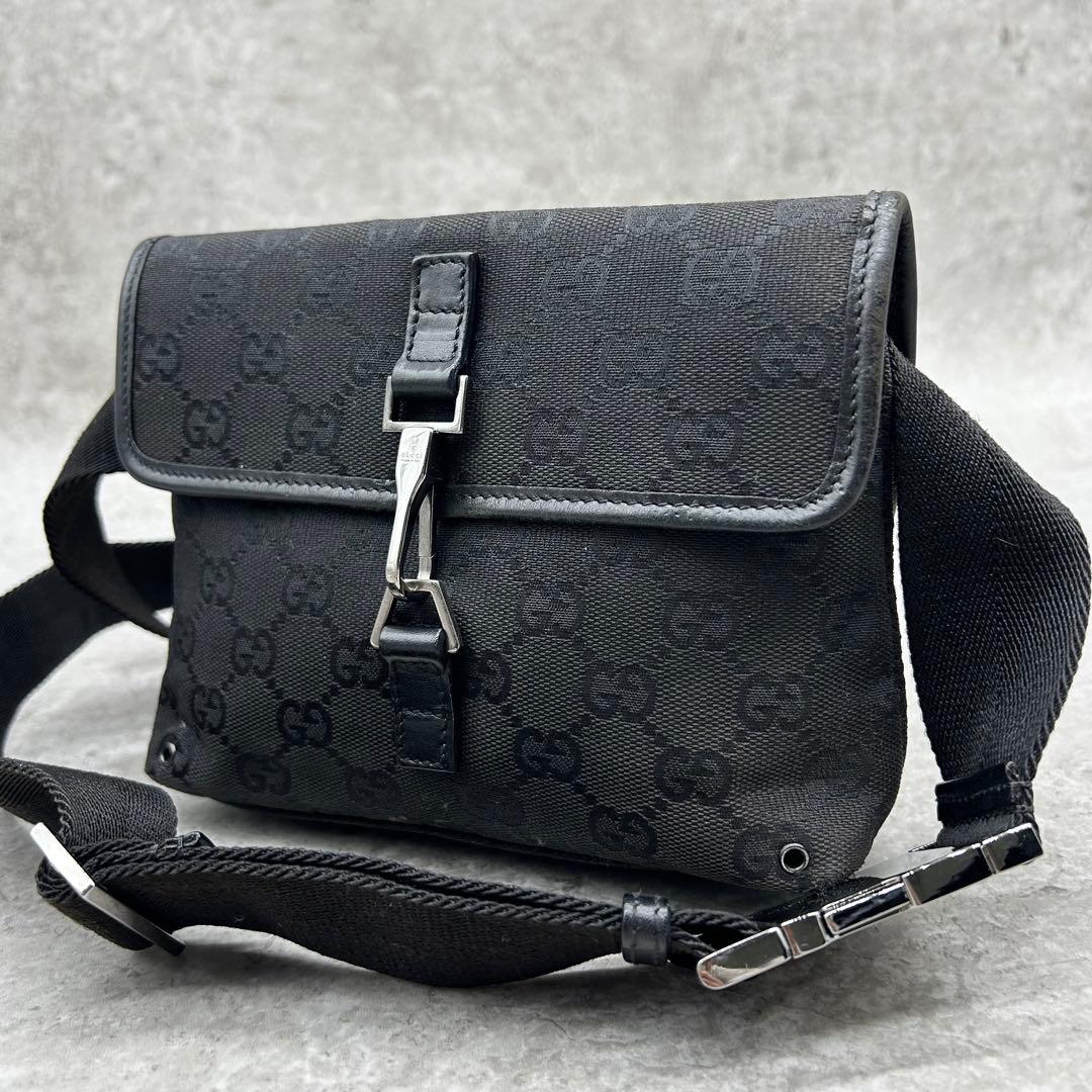 美品✨グッチ ウエストポーチ GG柄 ジャッキー キャンバス 黒
