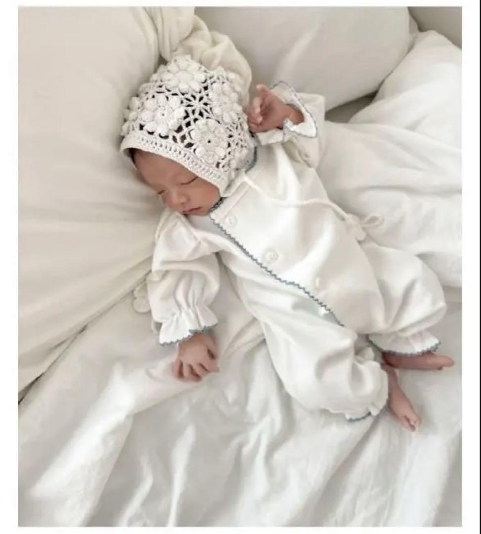 ブルーグローリーロンパース(ロング)、ボンネットのセット