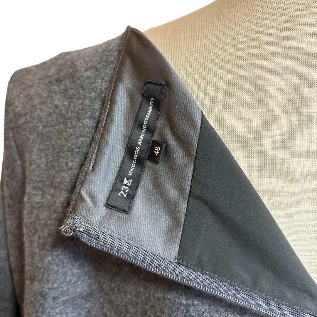 美品 23区 大きいサイズ ウール圧縮スムース サック ワンピース グレー 48