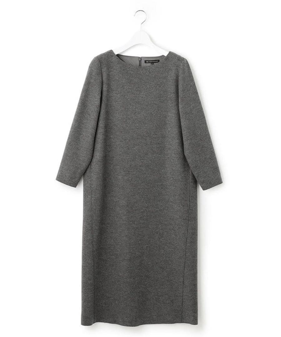 美品 23区 大きいサイズ ウール圧縮スムース サック ワンピース グレー 48