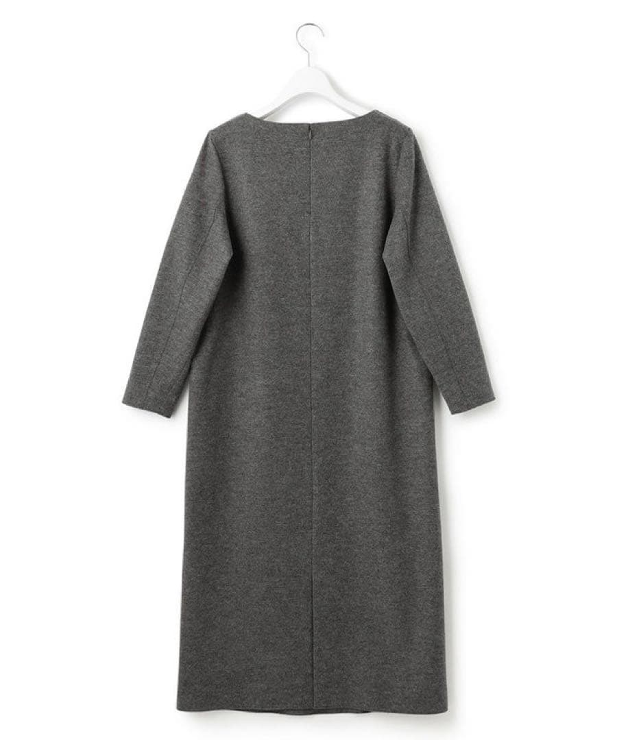 美品 23区 大きいサイズ ウール圧縮スムース サック ワンピース グレー 48