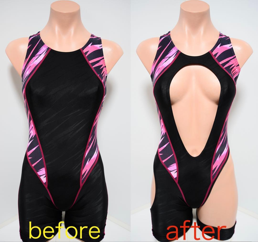 スポーツ用水着 Lサイズ ブラック/ピンク 変形水着