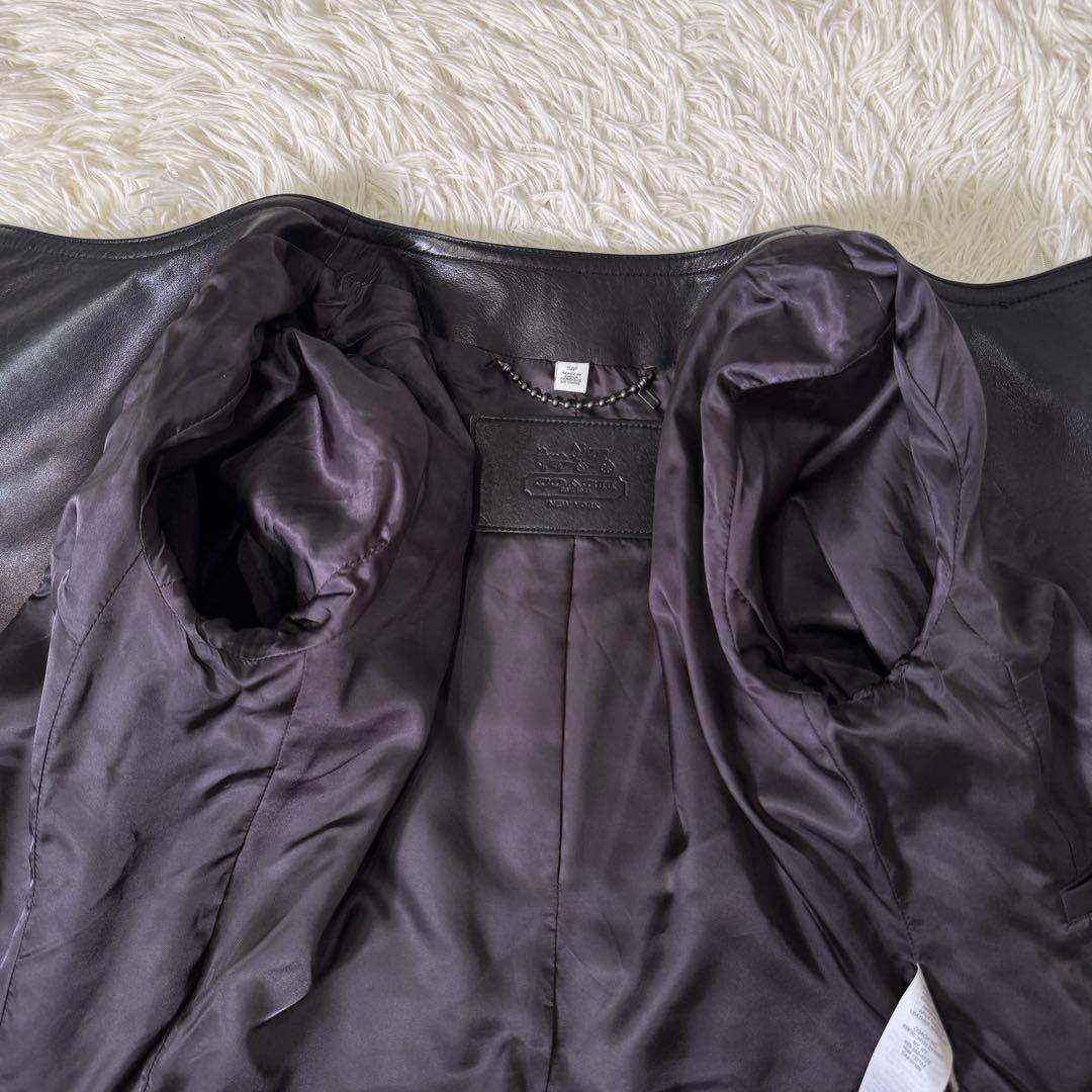 【希少】COACH ノーカラージャケット ラムレザー ライダース 黒 コーチ