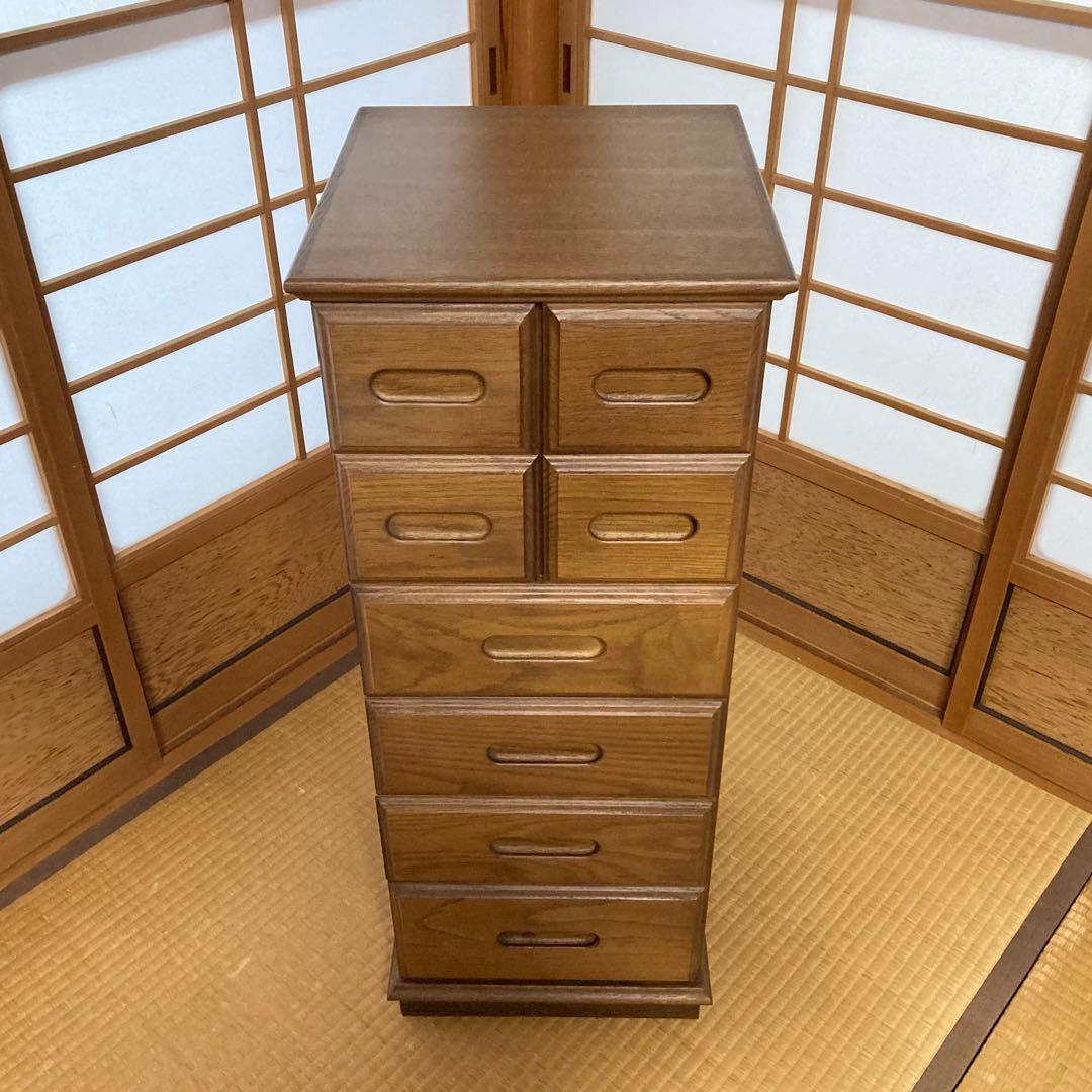 渡部木工 引き出し チェスト 箪笥 スリム 茶 木製 ナラ材 8杯 家具 レトロ