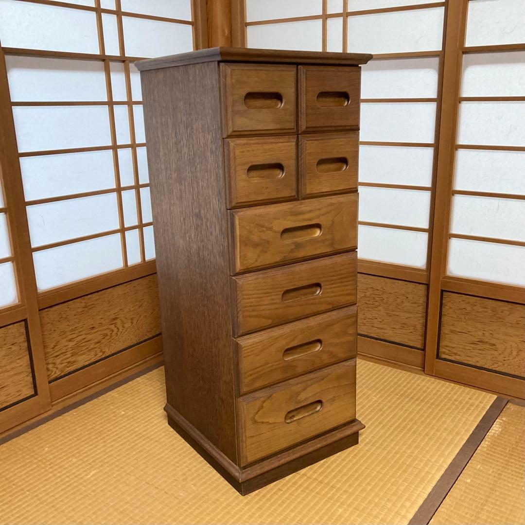 渡部木工 引き出し チェスト 箪笥 スリム 茶 木製 ナラ材 8杯 家具 レトロ