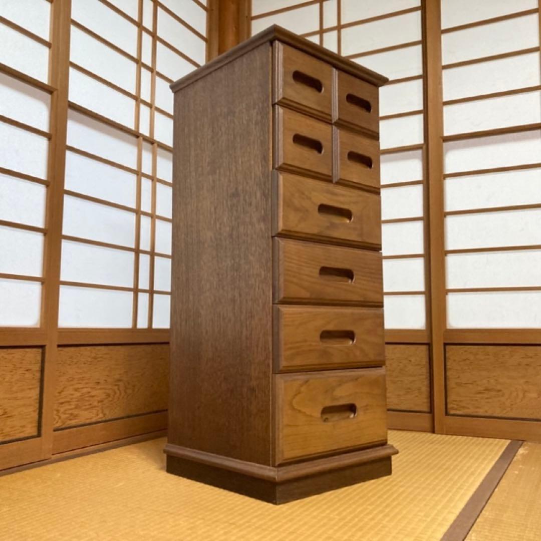 渡部木工 引き出し チェスト 箪笥 スリム 茶 木製 ナラ材 8杯 家具 レトロ