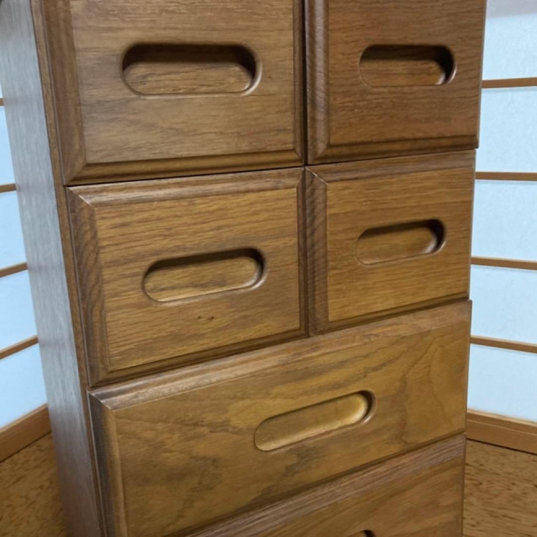 渡部木工 引き出し チェスト 箪笥 スリム 茶 木製 ナラ材 8杯 家具 レトロ