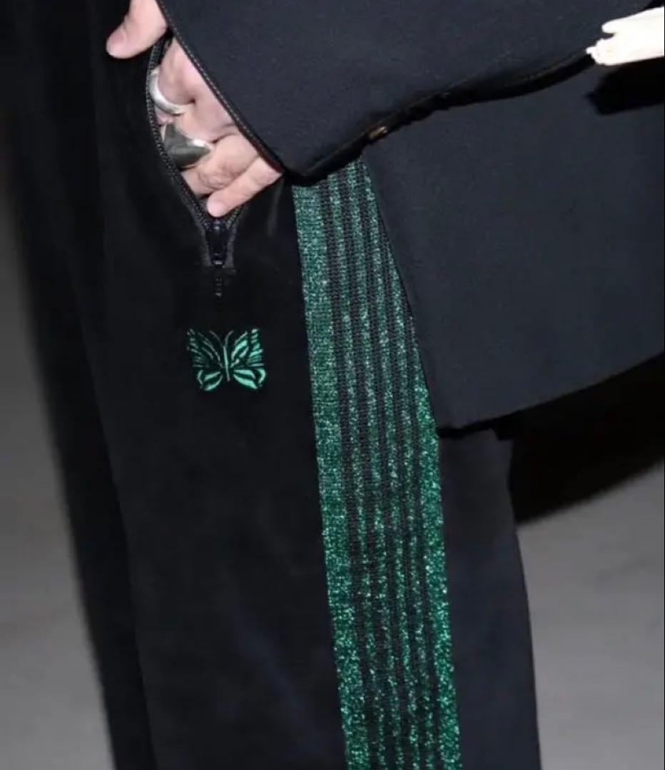 needles ストレートS ブラック×グリーンラメ　黒　ベロア　ニードルズ