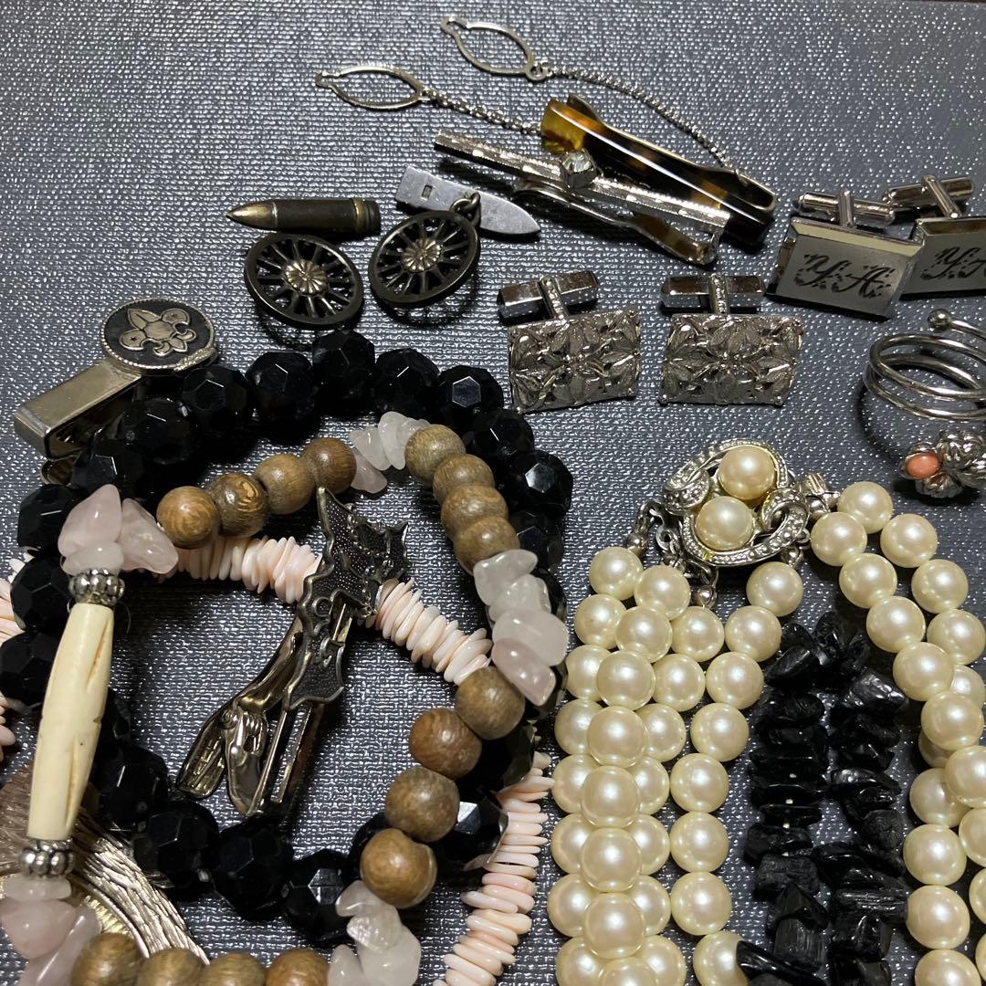 アクセサリーまとめ売り 天然石 ビーズ ネックレス 指輪 カフスなど ジャンク
