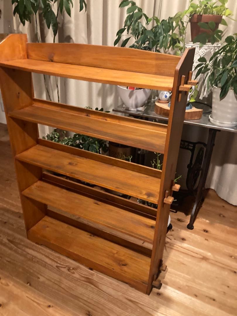 昭和レトロ　木製本棚　くさび式　棚5段　②