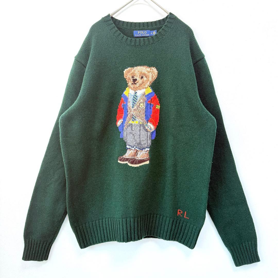 【美品✨】ポロラルフローレン ポロベア カシミヤニット セーター 希少グリーンM